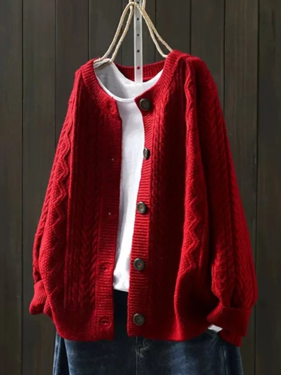 Felicity | Women Cardigan Cable-Knit Button-Down in Red