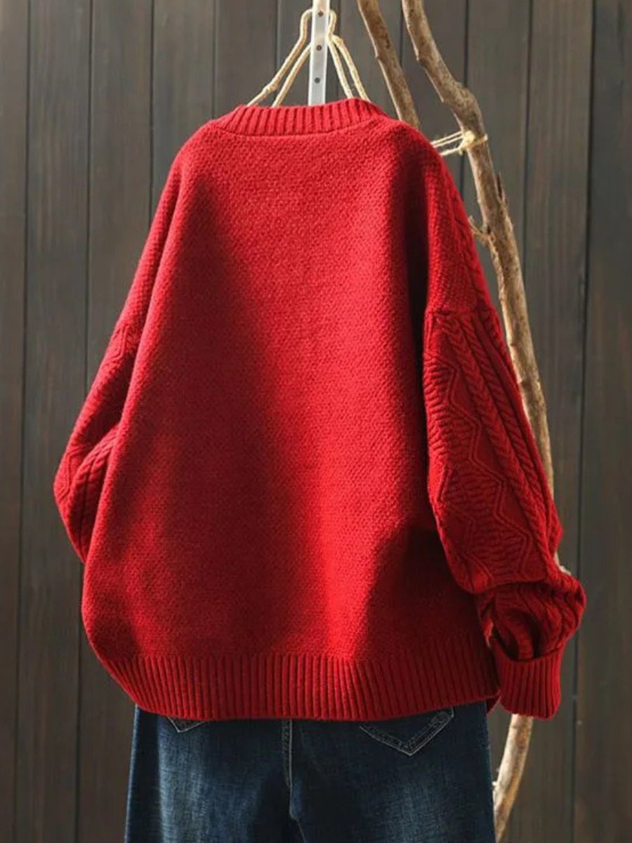 Felicity | Women Cardigan Cable-Knit Button-Down in Red, another view