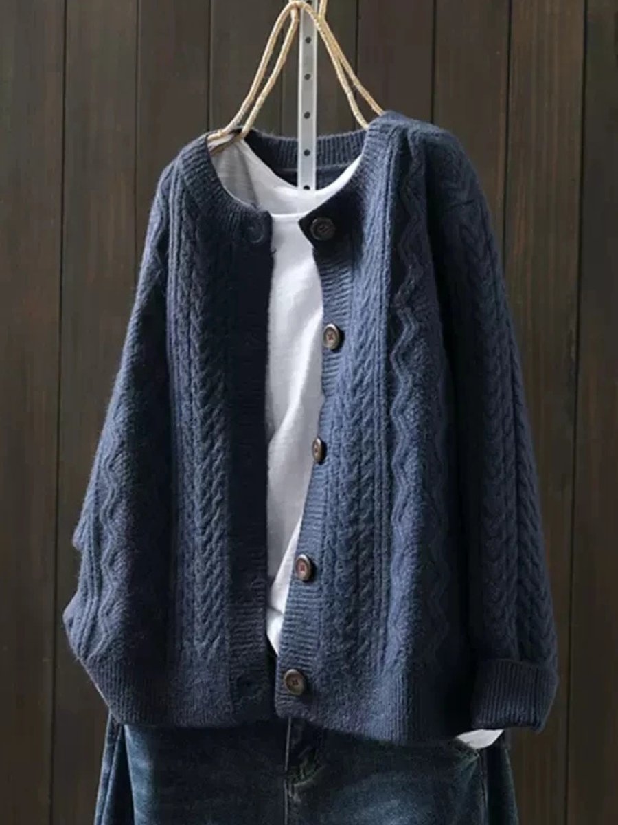 Felicity | Women Cardigan Cable-Knit Button-Down in Navy Blue