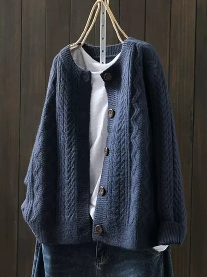Felicity | Women Cardigan Cable-Knit Button-Down in Navy Blue