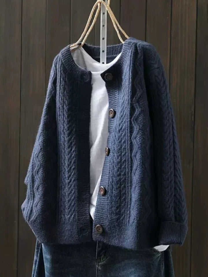 Felicity | Women Cardigan Cable-Knit Button-Down in Navy Blue