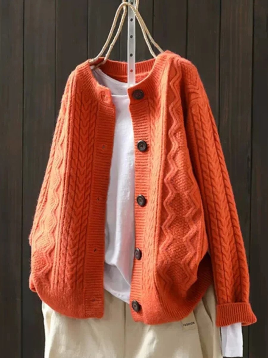 Felicity | Women Cardigan Cable-Knit Button-Down in Orange