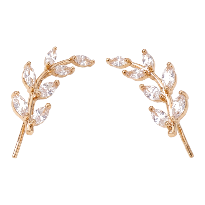 Sunoire fashionable women s earrings premium leaf style earrings with diamond accents suitable for sensitive ears as an accessory 01 flatlay gold