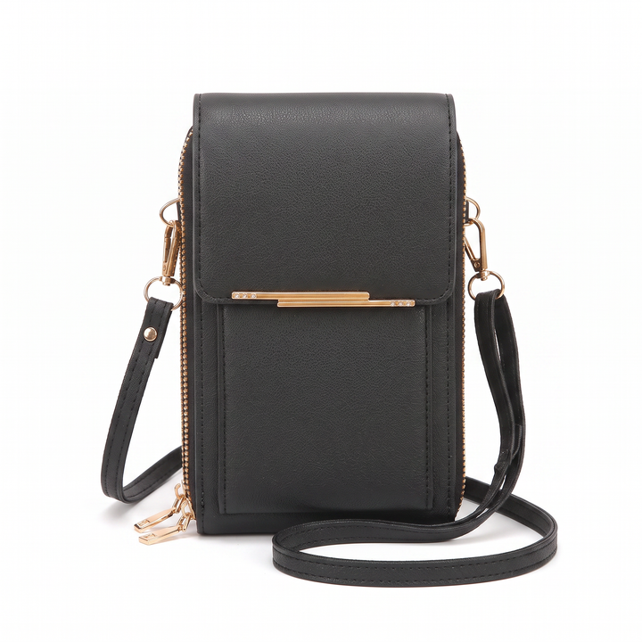 Sunoire fleur black phone crossbody bag 01 front