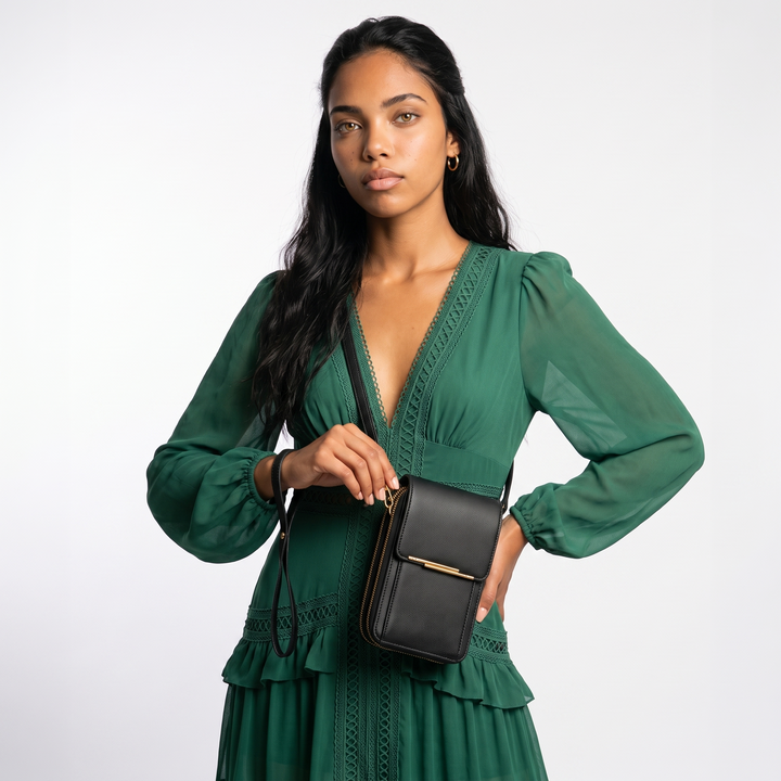 Sunoire fleur black phone crossbody bag 03 detail