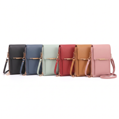 Sunoire fleur black phone crossbody bag collection flatlay - all colorways