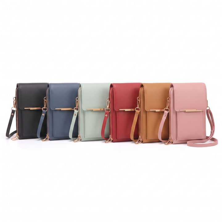 Sunoire fleur black phone crossbody bag collection flatlay - all colorways