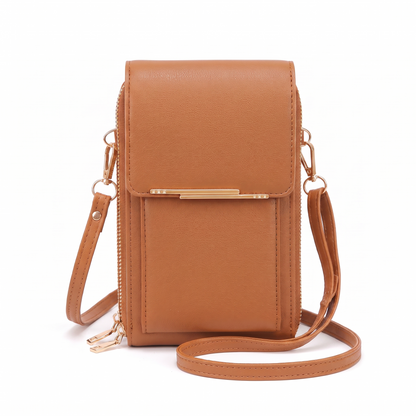 Sunoire fleur black phone crossbody bag colorway tan front hero 01