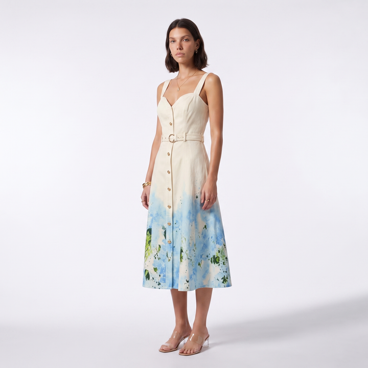 Bianca Pink Floral Sweetheart Dress — Cream Blue