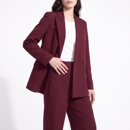 Women's Double Breasted Blazer and Wide Leg Trouser Suit, Burgundy, detail view