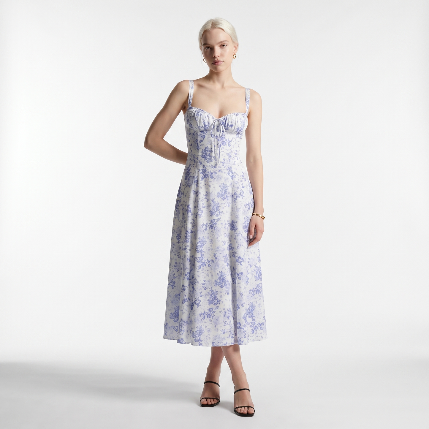 Sunoire vintage corset midi sundress women s natural waist sleeveless halter neck floral fit flare silhouette casual summer dress front hero 01