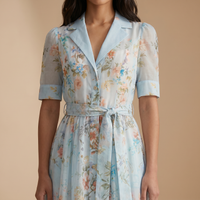 Sunoire garden girl moment blue floral print short sleeve maxi dress detail 01