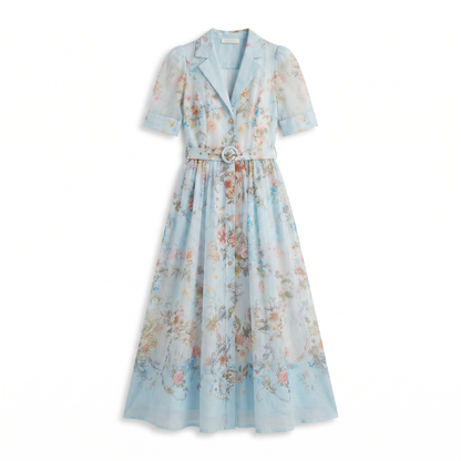 Sunoire garden girl moment blue floral print short sleeve maxi dress mannequin blue 01