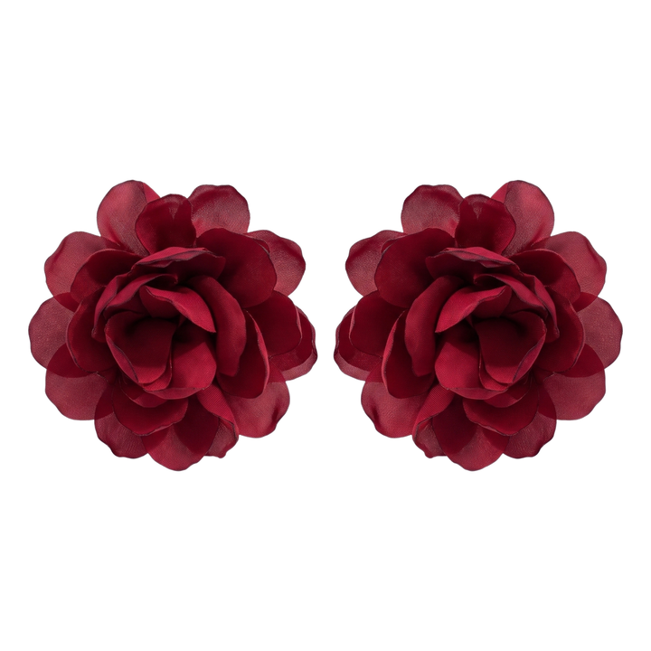 Giselle Statement Flower Earrings — Burgundy
