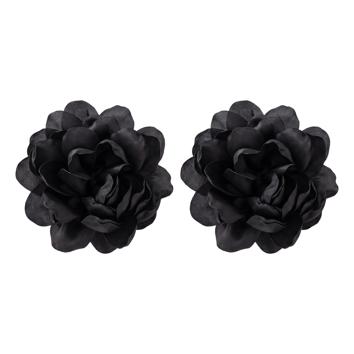 Sunoire exaggerated design big fabric flower earrings for women fashion niche artistic style simulation flower statement earrings 05 flatlay black