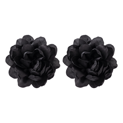 Sunoire exaggerated design big fabric flower earrings for women fashion niche artistic style simulation flower statement earrings 05 flatlay black