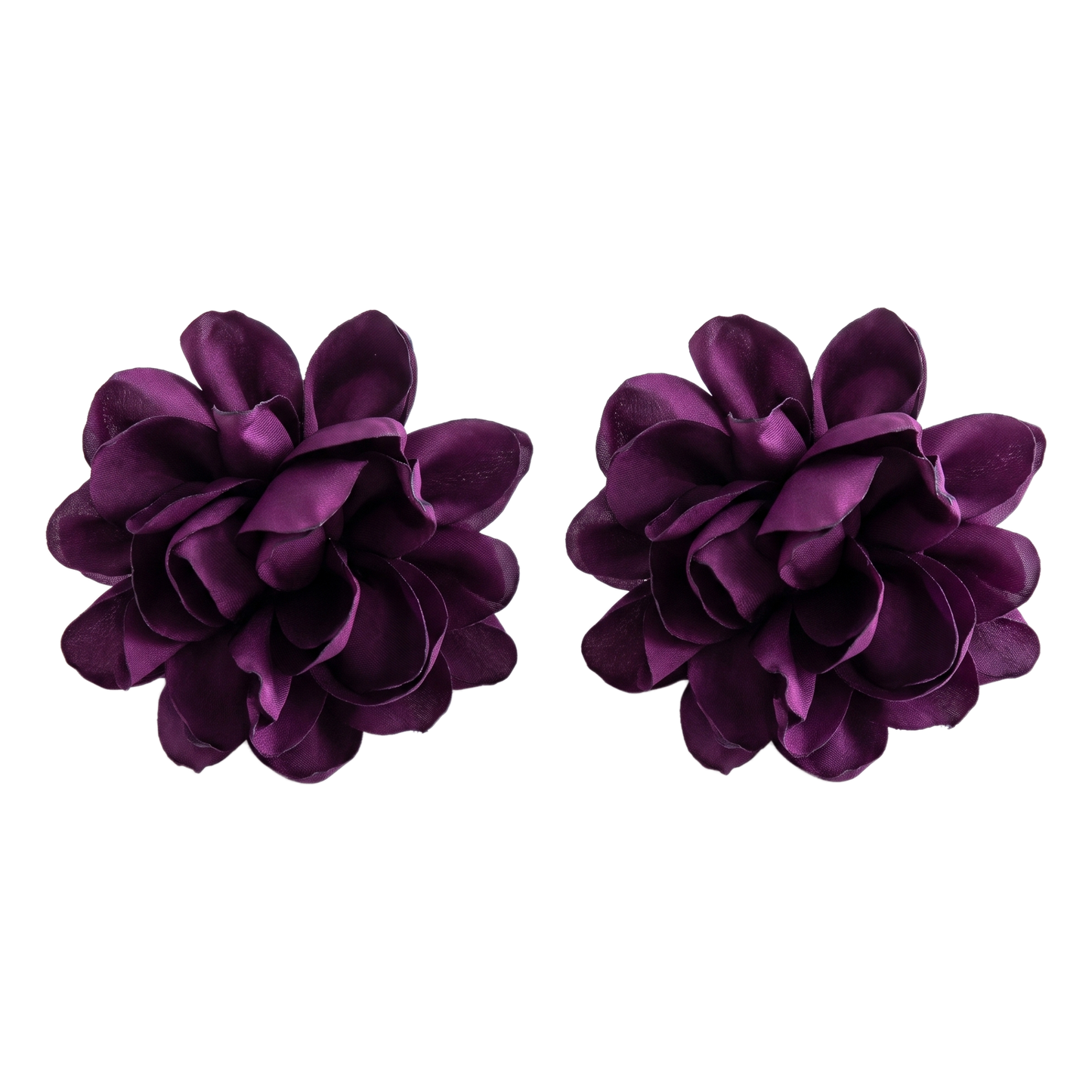 Sunoire exaggerated design big fabric flower earrings for women fashion niche artistic style simulation flower statement earrings 06 flatlay purple