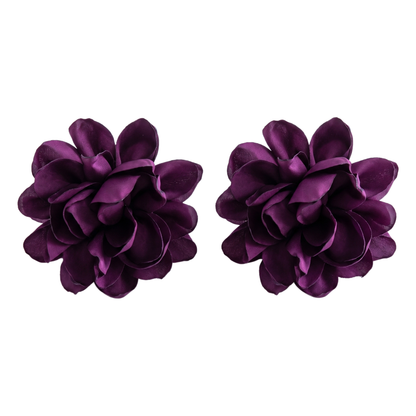 Sunoire exaggerated design big fabric flower earrings for women fashion niche artistic style simulation flower statement earrings 06 flatlay purple