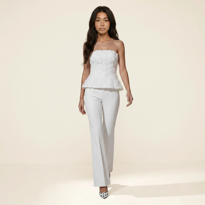 Sunoire glyxen strapless flower flare pants set front hero 01