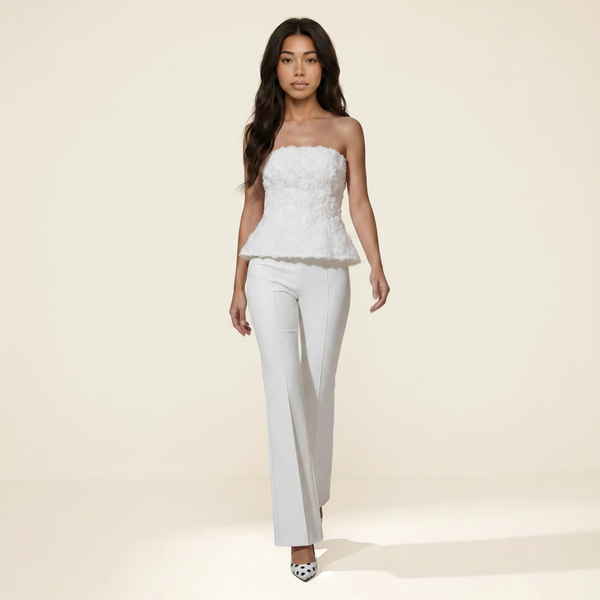 Sunoire glyxen strapless flower flare pants set front hero 01