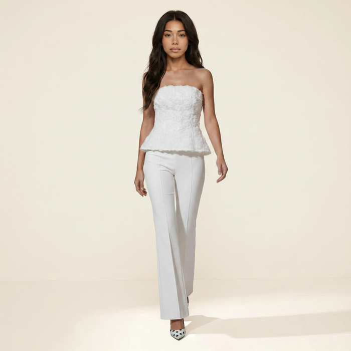 Sunoire glyxen strapless flower flare pants set front hero 01