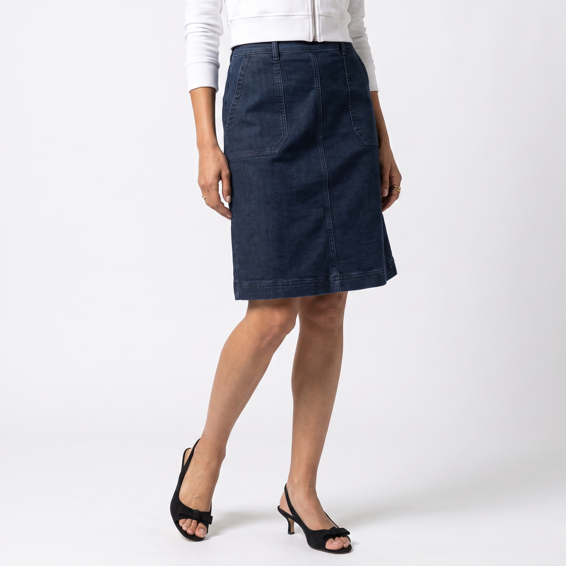 Sunoire grace a line knee length skirt elegant chic bottom front crop 01