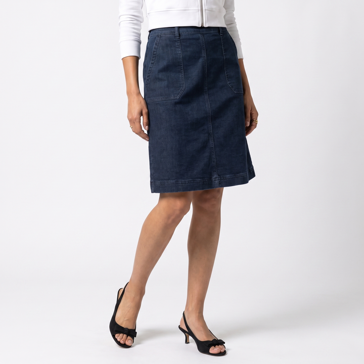 Sunoire grace a line knee length skirt elegant chic bottom front crop 01