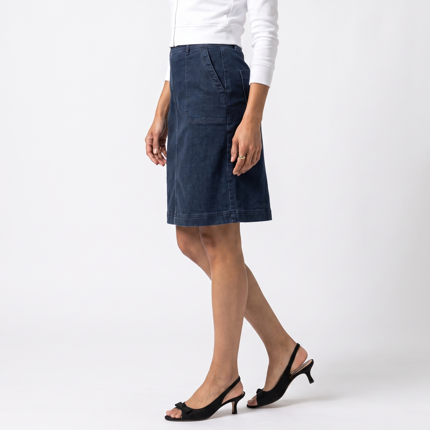 Sunoire grace a line knee length skirt elegant chic bottom side crop 01