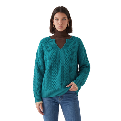 Sunoire grace-womens-oversized-cable-knit-sweater-v-neck-long-sleeve-jumper-colorway-blue-front-crop-01--cutout.png