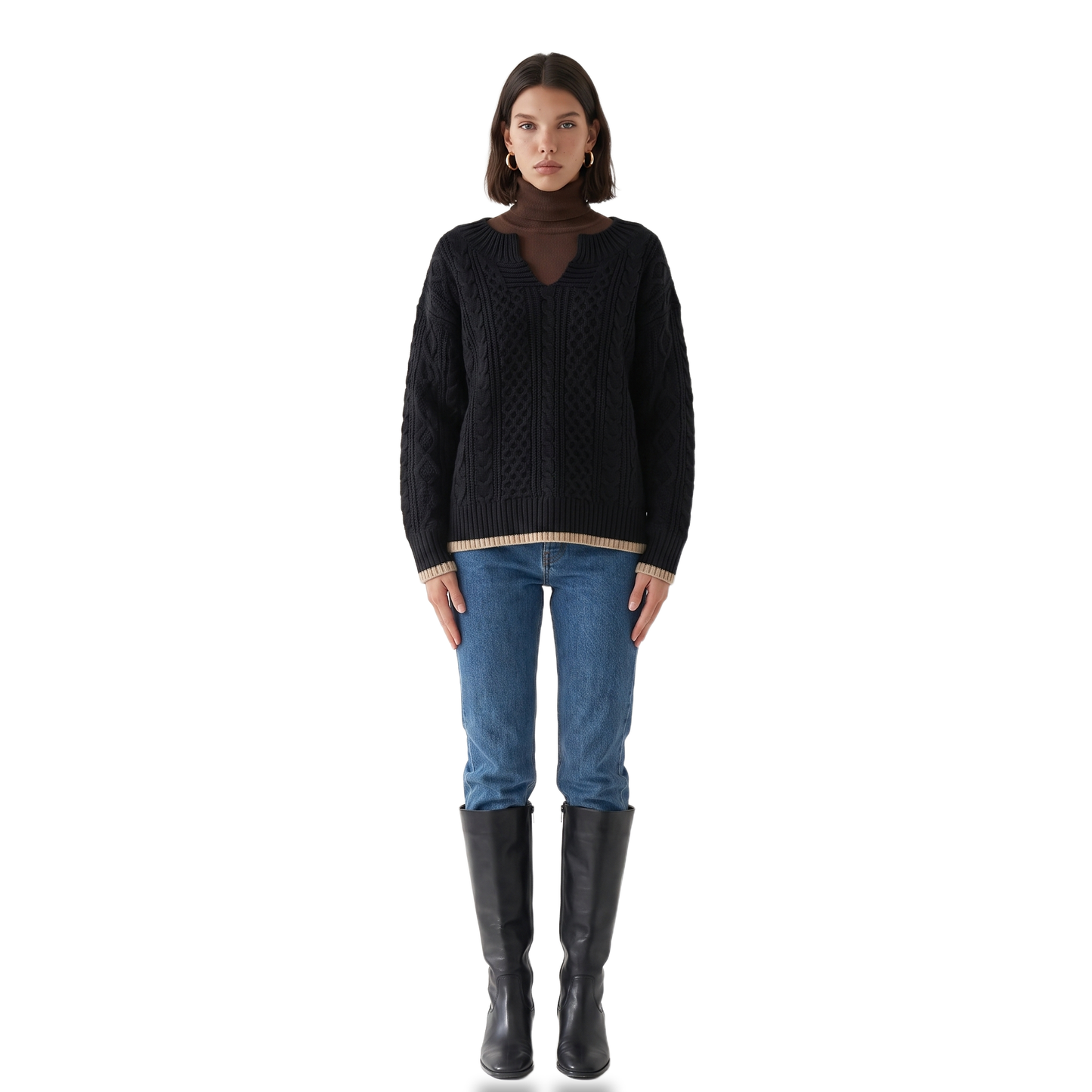 Sunoire grace-womens-oversized-cable-knit-sweater-v-neck-long-sleeve-jumper-front-hero-01--cutout.png