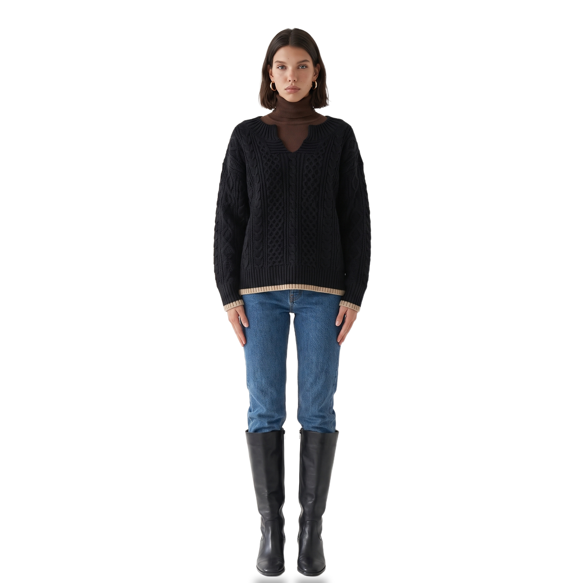 Sunoire grace-womens-oversized-cable-knit-sweater-v-neck-long-sleeve-jumper-front-hero-01--cutout.png