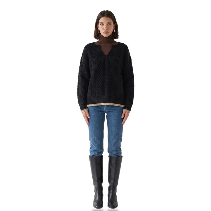 Sunoire grace-womens-oversized-cable-knit-sweater-v-neck-long-sleeve-jumper-front-hero-01--cutout.png