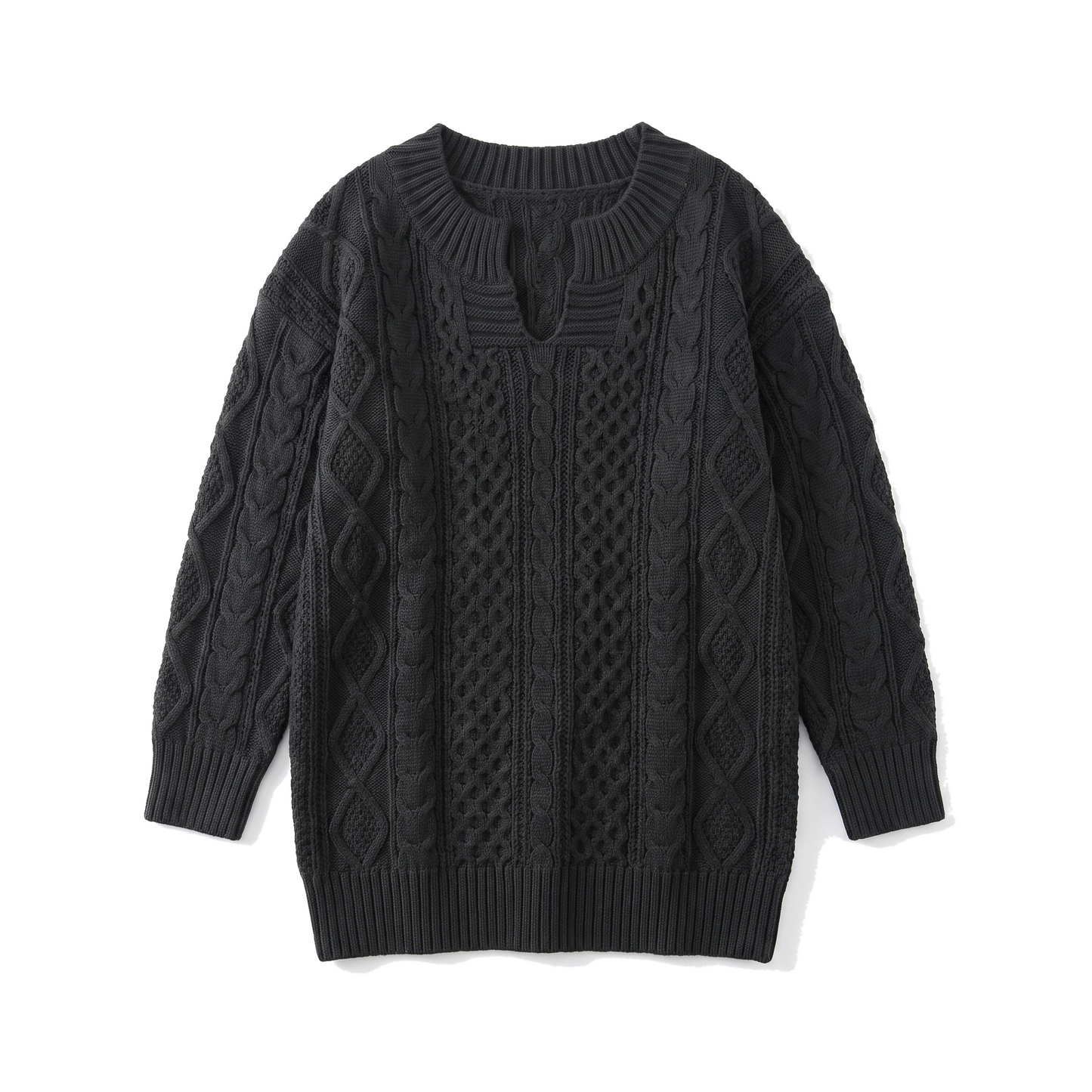 Sunoire grace-womens-oversized-cable-knit-sweater-v-neck-long-sleeve-jumper-garment-flatlay-01--cutout.png