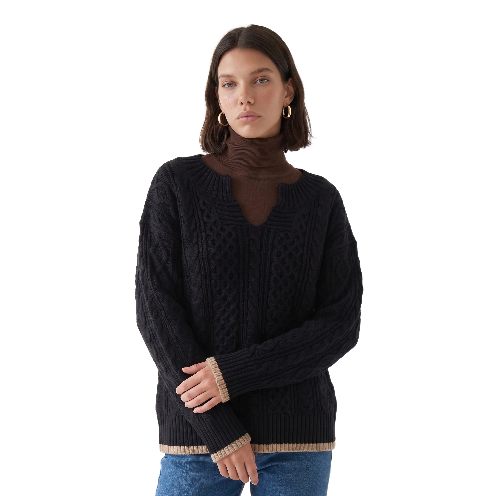 Sunoire grace-womens-oversized-cable-knit-sweater-v-neck-long-sleeve-jumper-top-front-crop-01--cutout.png