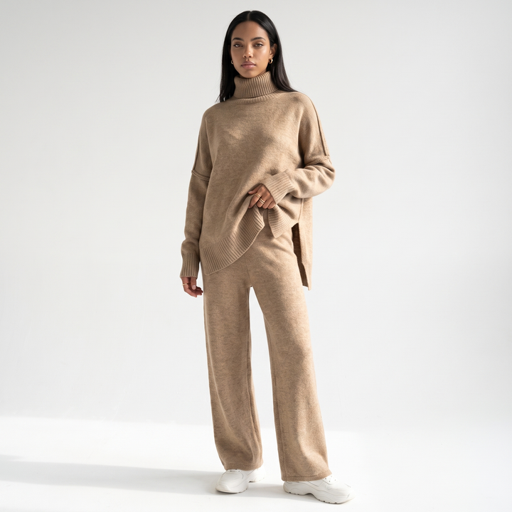 Sunoire grace womens oversized turtleneck knit wide leg lounge set front hero 01