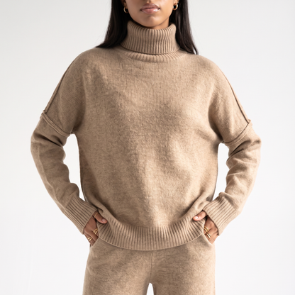 Sunoire grace womens oversized turtleneck knit wide leg lounge set torso crop 01