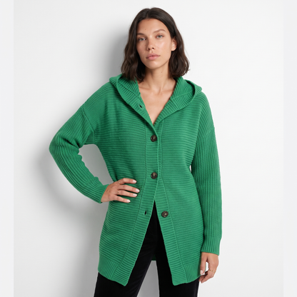 Sunoire grace womens relaxed fit hooded knit cardigan jacket colorway green front crop 01