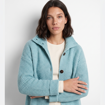 Sunoire grace womens relaxed fit hooded knit cardigan jacket colorway light blue front crop 01