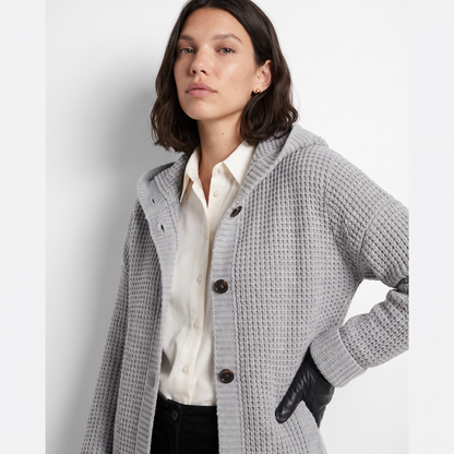 Sunoire grace womens relaxed fit hooded knit cardigan jacket top detail 01