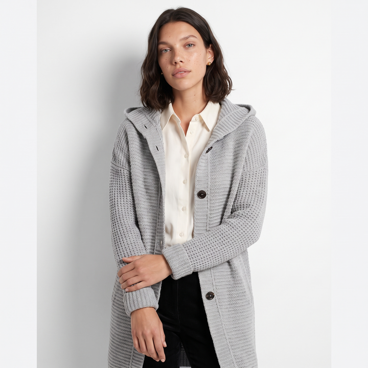 Sunoire grace womens relaxed fit hooded knit cardigan jacket top front crop 01