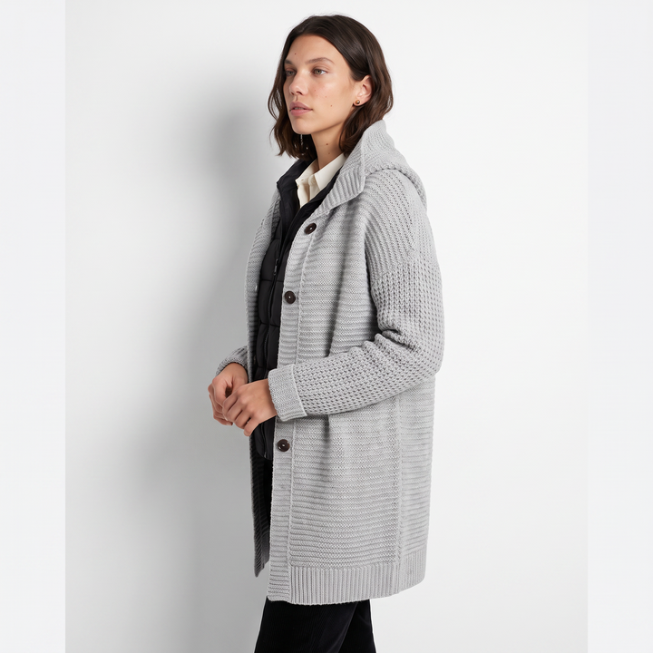 Sunoire grace womens relaxed fit hooded knit cardigan jacket top side crop 01