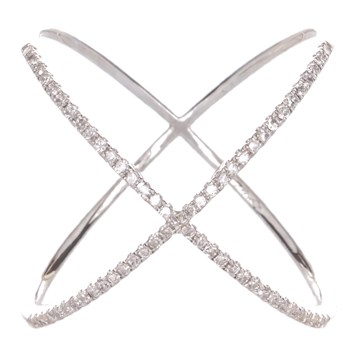Sunoire unique fashion wholesale 925 sterling silver luxury minimalist x shape hollow out pave zircon ring fine jewelry rings for girls 03 flatlay rhodium