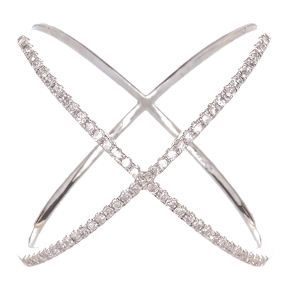 Sunoire unique fashion wholesale 925 sterling silver luxury minimalist x shape hollow out pave zircon ring fine jewelry rings for girls 03 flatlay rhodium