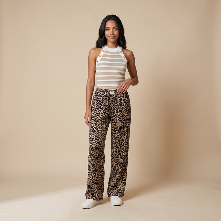 Sunoire guilia default leopard print pants front hero 01