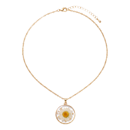 Sunoire cheap bulk chain fashion circular resin dried flower 18k gold plated jewelry pendant necklace by roll 01 flatlay gold