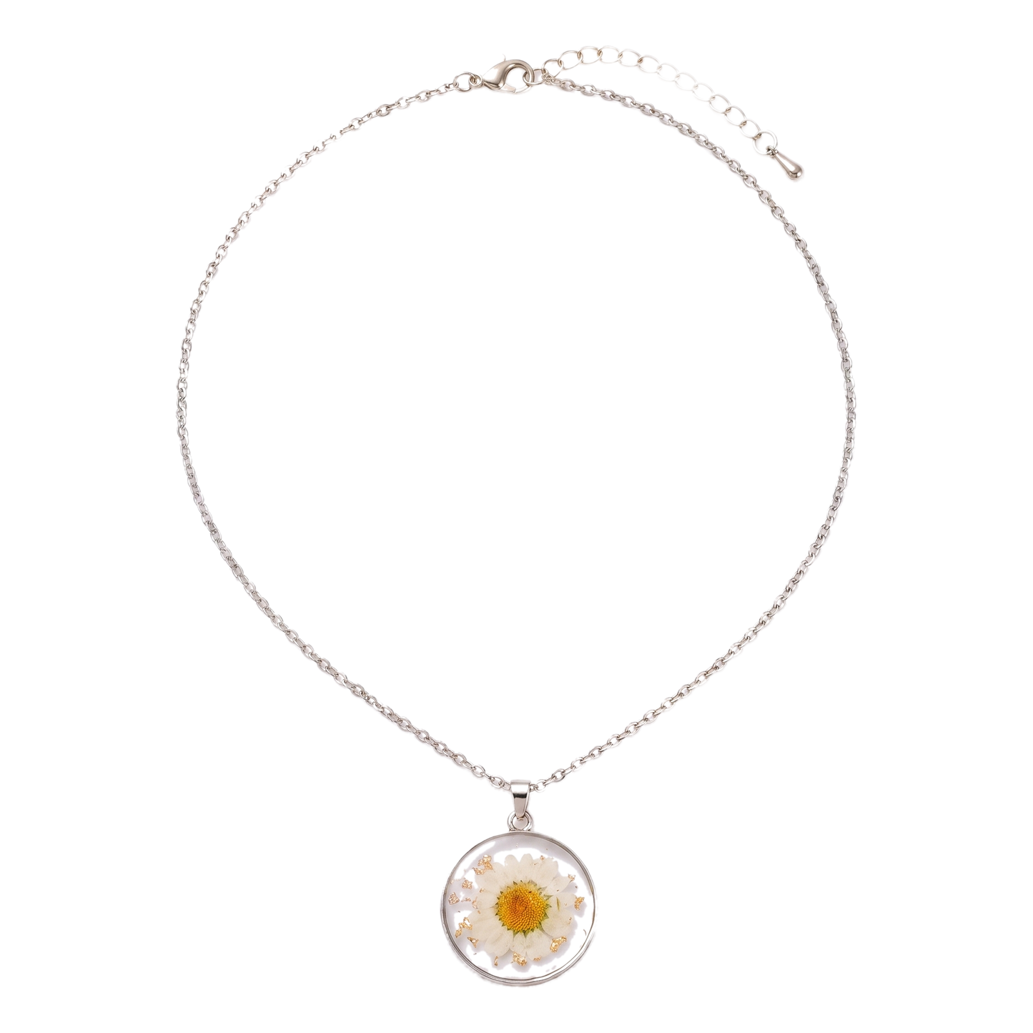Sunoire cheap bulk chain fashion circular resin dried flower 18k gold plated jewelry pendant necklace by roll 03 flatlay silver