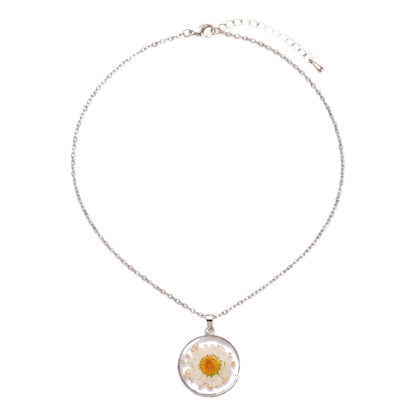 Sunoire cheap bulk chain fashion circular resin dried flower 18k gold plated jewelry pendant necklace by roll 03 flatlay silver
