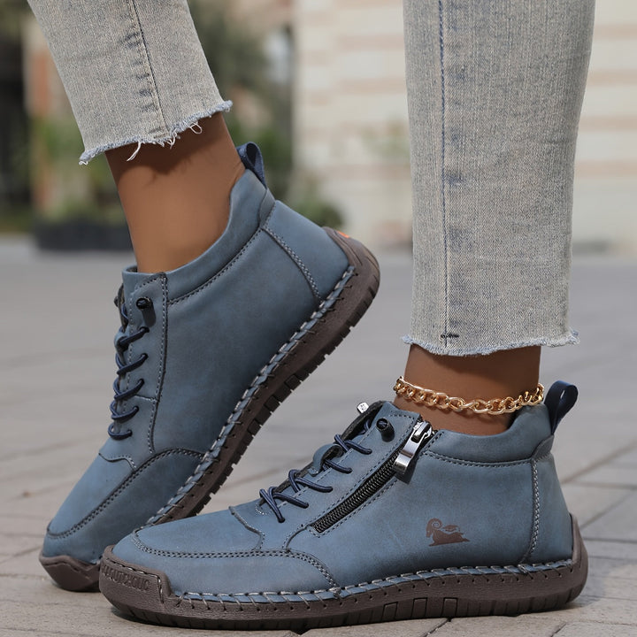 Women's Orthopaedic Lace-Up Shoes with Side Zip — Blue