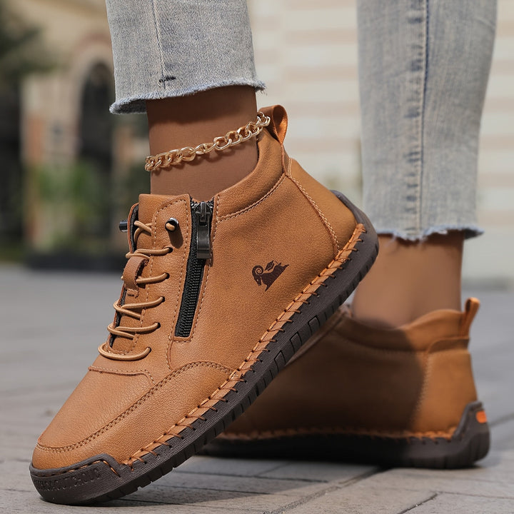 Women's Orthopaedic Lace-Up Shoes with Side Zip — Olive Brown