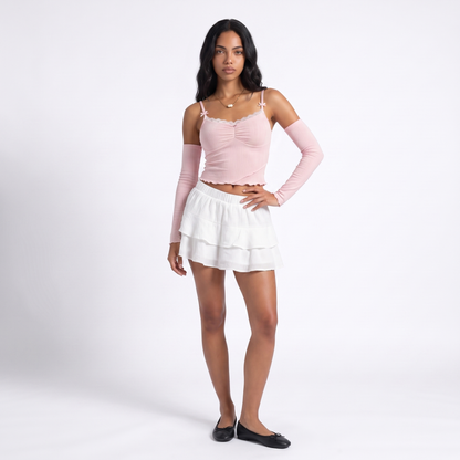 Sunoire hano square collar lace stitching long sleeve t shirt high quality women fitted top top front crop 01